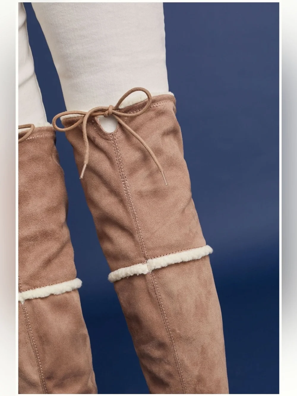 Charles David Taupe Over-the-Knee Faux-Suede Boots with Shearling Trim